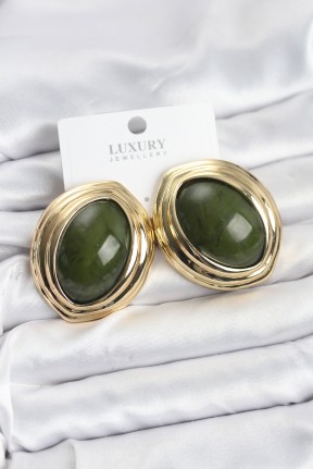 Pirinç Yeşil Badem Model Vintage Gold Kadın Küpe