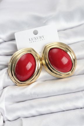 Pirinç Kırmızı Badem Model Vintage Gold Kadın Küpe