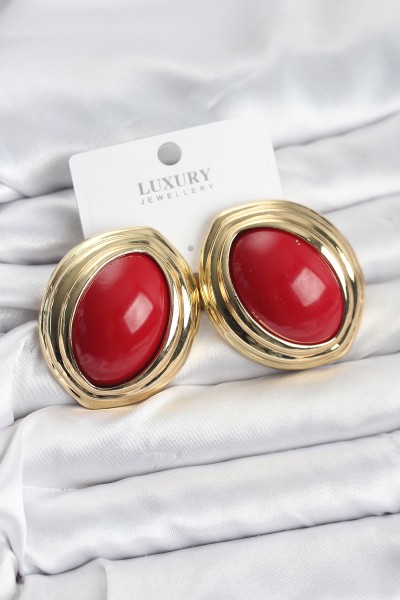 Pirinç Kırmızı Badem Model Vintage Gold Kadın Küpe