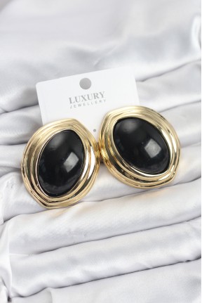 Pirinç Siyah Badem Model Vintage Gold Kadın Küpe