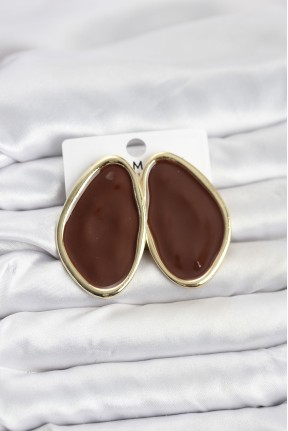 Pirinç Kahverengi Mineli Damla Model Vintage Plaka Kadın Küpe