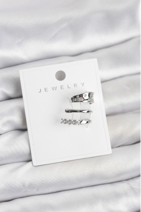 Gümüş Renk Zirkon Taşlı Pirinç Kıkırdak Küpe