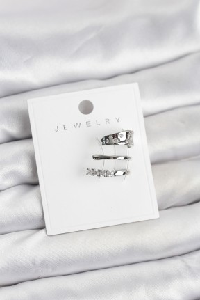 Gümüş Renk Zirkon Taşlı Pirinç Kıkırdak Küpe