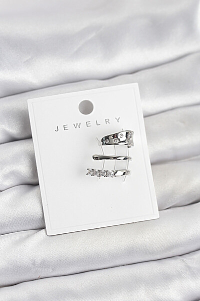 Gümüş Renk Zirkon Taşlı Pirinç Kıkırdak Küpe