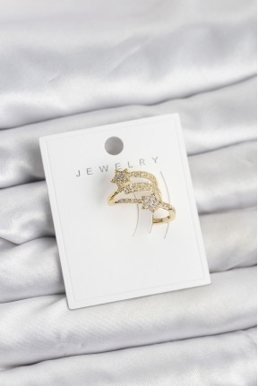 Gold Renk Zirkon Taşlı Yıldız Model Kıkırdak Earcuff Küpe
