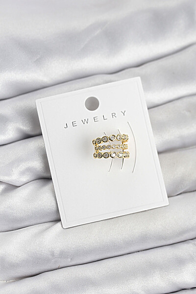 Gold Renk Zirkon Taşlı Pirinç Kıkırdak Earcuff Küpe