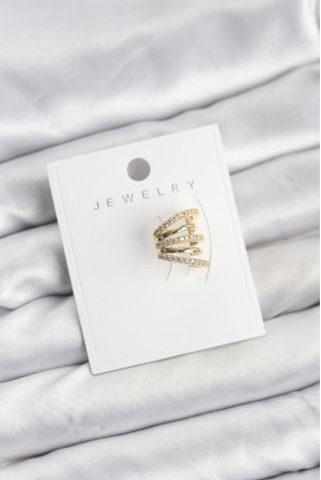 Gold Renk Pirinç Zirkon Taşlı Kıkırdak Earcuff Küpe