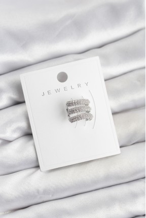 Pirinç Gümüş Renk Zirkon Taşlı Earcuff Kıkırdak Küpe