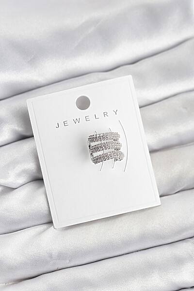 Pirinç Gümüş Renk Zirkon Taşlı Earcuff Kıkırdak Küpe