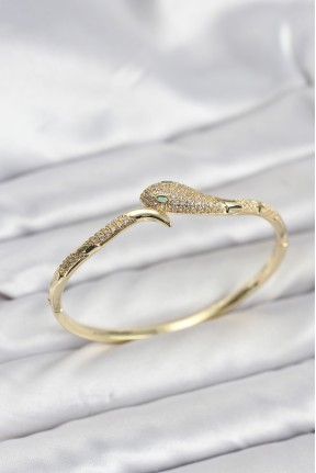 Pirinç Zirkon Taşlı Yılan Model Kadın Kelepçe Bileklik