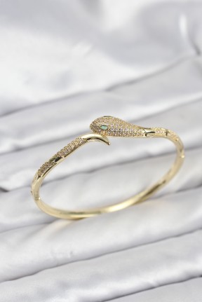 Pirinç Zirkon Taşlı Yılan Model Kadın Kelepçe Bileklik