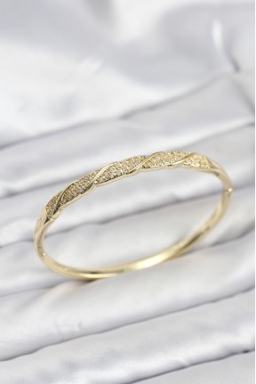 Pirinç Gold Renk Zirkon Taşlı Model Kadın Kelepçe Bileklik