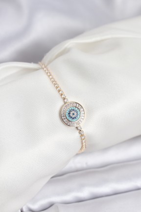 Gold Renk Nazar Model Zirkon Taşlı Asansörlü Su Yolu Bileklik Gold Renk Nazar Model Zirkon Taşlı Asansörlü Su Yolu Bileklik