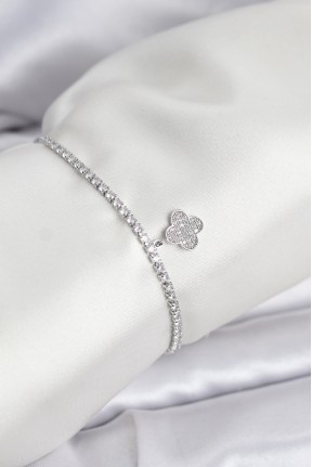 Yonca Model Zirkon Taşlı Gümüş Renk Asansörlü Su Yolu Bileklik