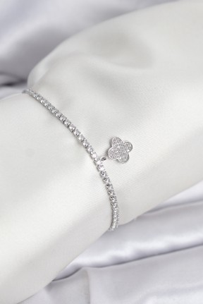 Yonca Model Zirkon Taşlı Gümüş Renk Asansörlü Su Yolu Bileklik