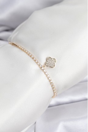 Yonca Model Zirkon Taşlı Gold Renk Asansörlü Su Yolu Bileklik