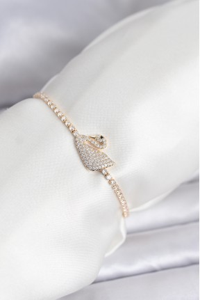 Kuğu Model Zirkon Taşlı Gold Renk Asansörlü Su Yolu Bileklik