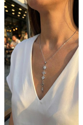 316l çelik Zincir Gümüş Renk Güneş Ve Enerji Model Kadın Y Kolye