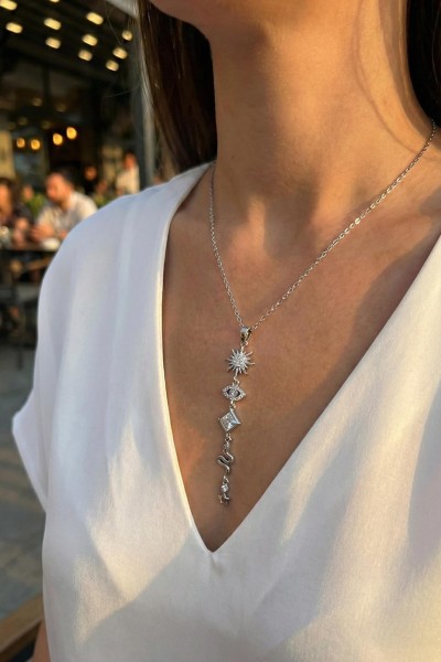 316l çelik Zincir Gümüş Renk Güneş Ve Enerji Model Kadın Y Kolye