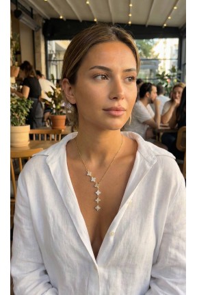 316l çelik Zincir Gold Renk Yonca Model Kadın Kolye