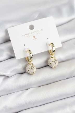 Pirinç Gold Renk Topçuk Model Mineli Halka Kadın Küpe Pirinç Gold Renk Topçuk Model Mineli Halka Kadın Küpe