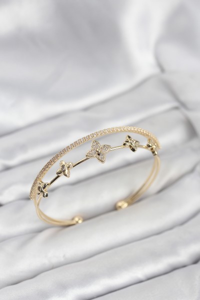 Pirinç Gold Renk çiçek Model Kadın Bileklik