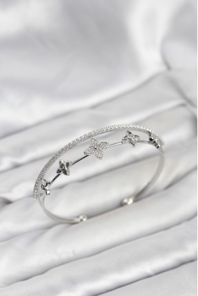 Pirinç Gümüş Renk çiçek Model Kadın Bileklik