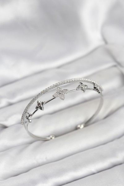 Pirinç Gümüş Renk çiçek Model Kadın Bileklik