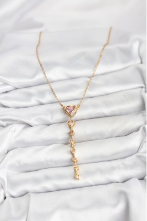 316l çelik Zincir Gold Renk Pembe Kalp Kadın Kolye
