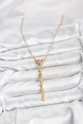 316l çelik Zincir Gold Renk Pembe Kalp Kadın Kolye