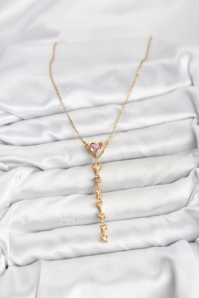 316l çelik Zincir Gold Renk Pembe Kalp Kadın Kolye
