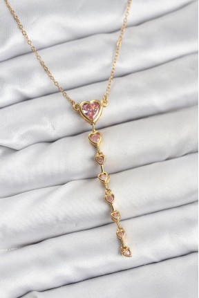 316l çelik Zincir Gold Renk Pembe Kalp Kadın Kolye