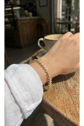 Pirinç Gold Renk Balık Sırtı Model Zirkon Taşlı Kadın Bileklik