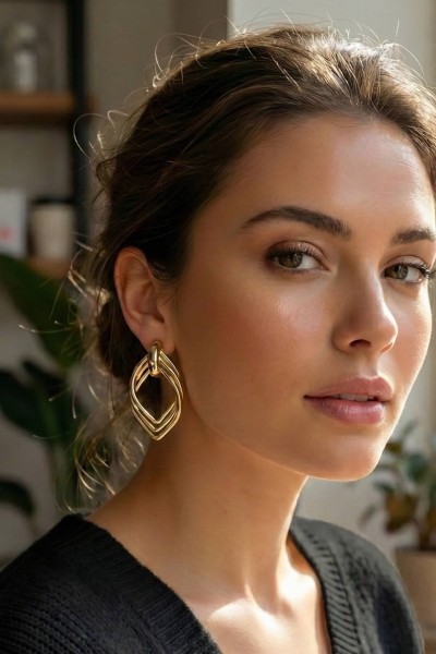 Vintage Gold Renk Pirinç Kadın Küpe