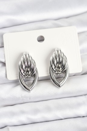 Pirinç Gümüş Renk Sarmal Damla Model Vintage Kadın Küpe