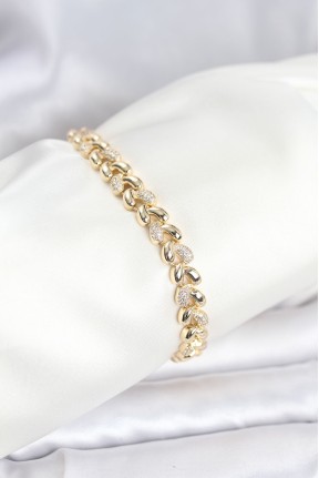 Pirinç Gold Renk Vip Seri Sarmal Damla Model Zirkon Taşlı Kadın Bileklik