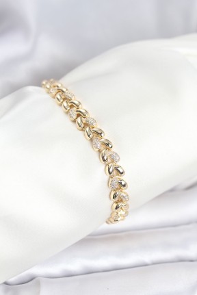 Pirinç Gold Renk Vip Seri Sarmal Damla Model Zirkon Taşlı Kadın Bileklik