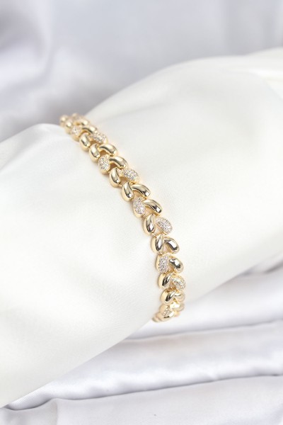 Pirinç Gold Renk Vip Seri Sarmal Damla Model Zirkon Taşlı Kadın Bileklik