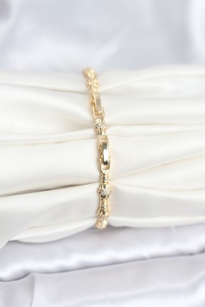 Pirinç Gold Renk Vip Seri Punta Model Zirkon Taşlı Kadın Bileklik