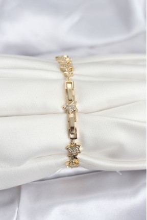 Pirinç Gold Renk Vip Seri Yıldız Model Zirkon Taşlı Kadın Bileklik