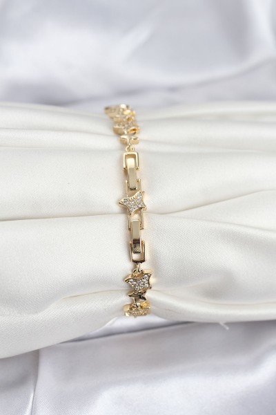 Pirinç Gold Renk Vip Seri Yıldız Model Zirkon Taşlı Kadın Bileklik