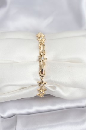 Pirinç Gold Renk Vip Seri Sıralı Taşlı Yıldız Model Zirkon Taşlı Kadın Bileklik