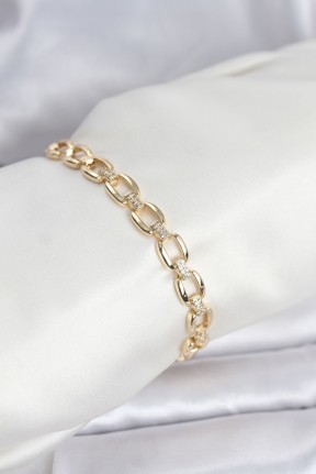 Pirinç Gold Renk Vip Seri Zincir Model Zirkon Taşlı Kadın Bileklik