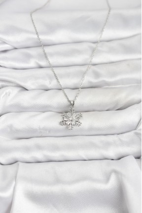 316l çelik Zincir Gümüş Renk Kar Tanesi Model Zirkon Taşlı Kadın Kolye