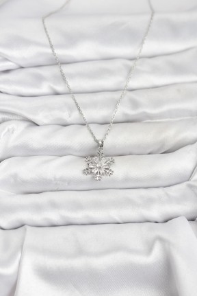 316l çelik Zincir Gümüş Renk Kar Tanesi Model Zirkon Taşlı Kadın Kolye