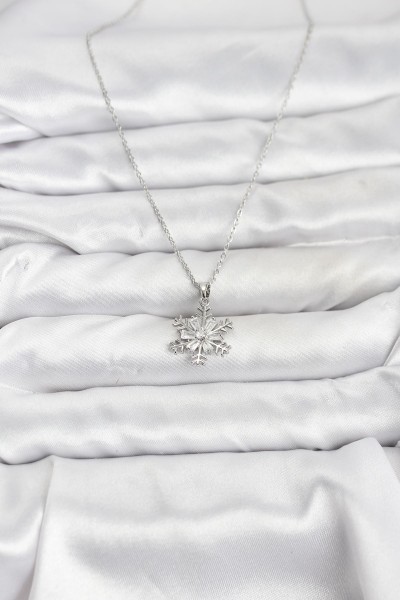 316l çelik Zincir Gümüş Renk Kar Tanesi Model Zirkon Taşlı Kadın Kolye