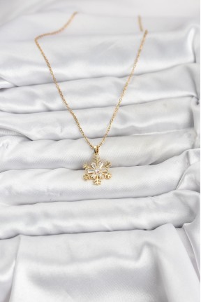 316l çelik Zincir Gold Renk Kar Tanesi Model Zirkon Taşlı Kadın Kolye