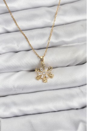316l çelik Zincir Gold Renk Kar Tanesi Model Zirkon Taşlı Kadın Kolye