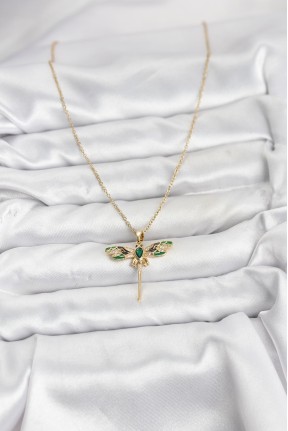 316l çelik Zincir Gold Renk Yusufçuk Model Zirkon Taşlı Kadın Kolye