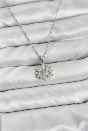 316l çelik Zincir Gümüş Renk Lotus Model Zirkon Taşlı Kadın Kolye